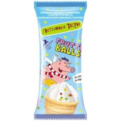 Мороженое Петрохолод Летающие звери Frutti Balls сливочный наполнитель со вкусом тутти-фрутти и желе 10%, 70г