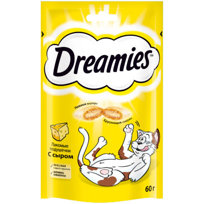 Лакомство Dreamies для кошек подушечки с сыром, 60г