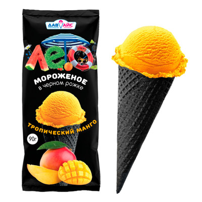 Мороженое Лето с ароматом манго в чёрном рожке 12%, 90г