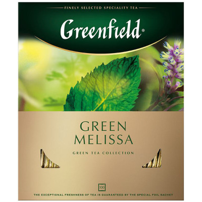 Чай Greenfield Грин мелисса зелёный с ароматом мяты и лимона в пакетиках, 100х1.5г