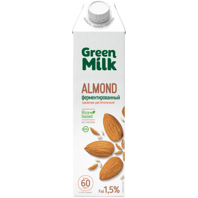 Напиток миндальный Green Milk на рисовой основе ультрапастеризованный для детского питания, 1л
