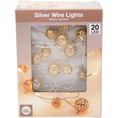 Гирлянда новогодняя Silver Wire Lights 20 LED, 220см в ассортименте
