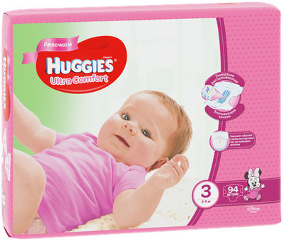 Подгузники Huggies Ultra Comfort для девочек р.3 5-9кг, 94шт