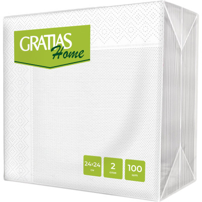 Салфетки Gratias бумажные белые 2сл 24х24, 100шт