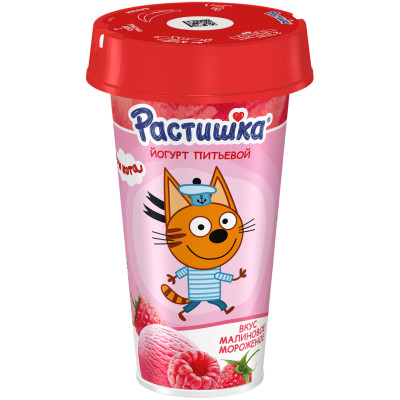 Йогурт Растишка питьевой малиновое мороженое с кальцием витамином D3 для детей 2.8%, 190мл