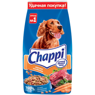 Сухой корм Chappi полнорационный для собак сытный мясной обед мясное изобилие, 15кг