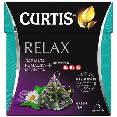 Чай зелёный Curtis Relax мелисса-лаванда-ромашка-лепестки цветов листовой, 15х1.7г