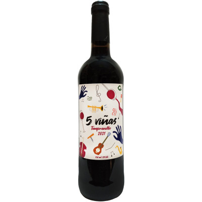 Вино 5 Vinas Tempranillo сортовое ординарное красное сухое, 750мл