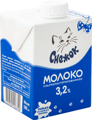Молоко Снежок ультрапастеризованное 3.2%, 500мл