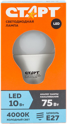 Лампа светодиодная Старт Eco LED GLS E27 10W 40 холодный свет