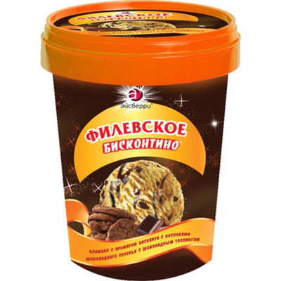 Пломбир Филевское Бисконтино бисквит-шоколадный печенье-топпинг 12%, 550г