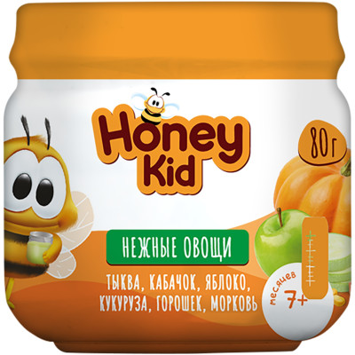 Пюре Honey Kid нежные овощи гомогенизированное стерилизованное с 7 месяцев, 80г