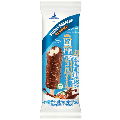 Эскимо Ленинградское сливочное ванильное в шоколадной глазури с фундуком и кешью 10%, 75г