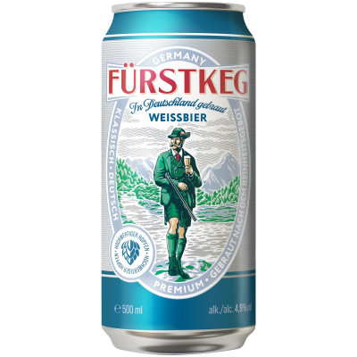 Пиво Furstkeg Weissbier светлое нефильтрованное 4.9%, 500мл