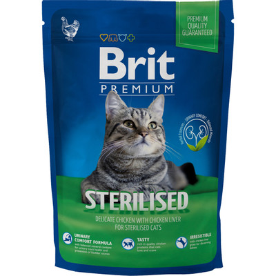 Корм сухой Brit Premium Cat Sterilized с курицей для стерилизованных кошек, 800г