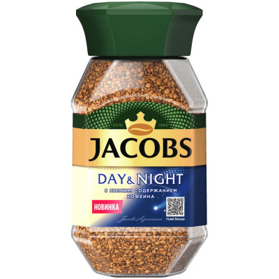 Кофе Jacobs Day&Night растворимый сублимированный декофеинизированный, 95г