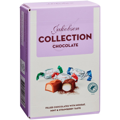 Шоколадные конфеты Jakobsen с начинкой со вкусом нуги мяты и клубники, 125г