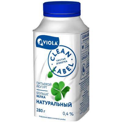 Йогурт питьевой Viola Clean Label Натуральный 0.4%, 280мл