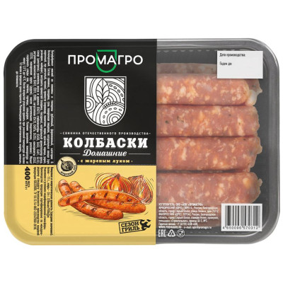 Колбаски Промагро Домашние из свинины и говядины с жаренным луком, 400г
