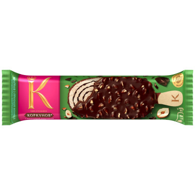 Мороженое Коркунов молочное ореховое с шоколадной прослойкой в темном шоколаде с фундуком 7.5%, 58г