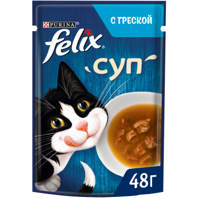 Влажный корм для кошек Felix Суп с треской для кошек, 48г