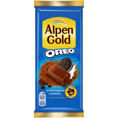 Шоколад Alpen Gold  молочный с шоколадной начинкой и кусочками печенья Орео, 85г