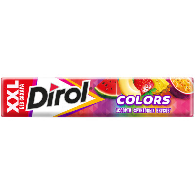 Жевательная резинка Dirol Colors XXL ассорти фруктовых вкусов без сахара, 19г