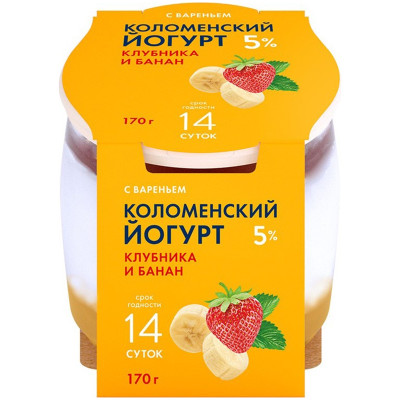 Йогурт Коломенский Клубника-банан 5%, 170г