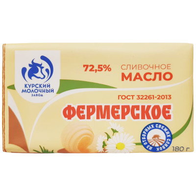 Масло сладкосливочное КМЗ Фермерское несолёное 72.5%, 180г