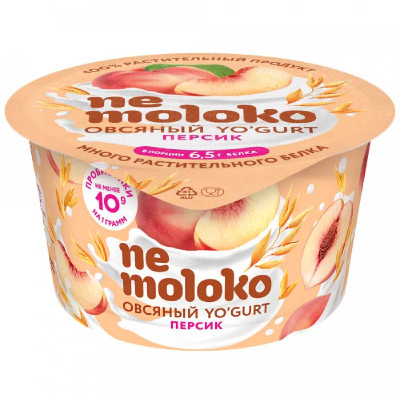 Продукт овсяный Nemoloko Yogurt персик обогащённый для детского питания, 130г