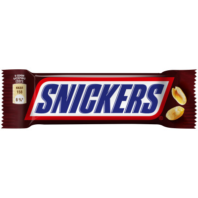 Батончик шоколадный Snickers жареный арахис-карамель-нуга в молочном шоколаде, 32г