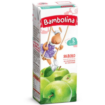 Сок Bambolina яблочный осветленный с 4 месяцев, 200мл