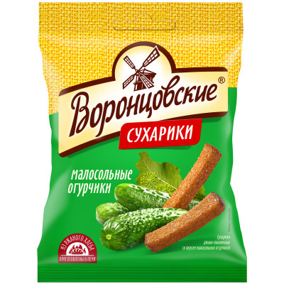 Сухарики Воронцовские ржано-пшеничные со вкусом малосольных огурчиков, 120г