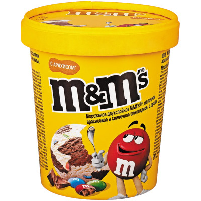 Мороженое M&MS двухслойное молочное арахисовое и сливочно-шоколадное с драже 8%, 295г