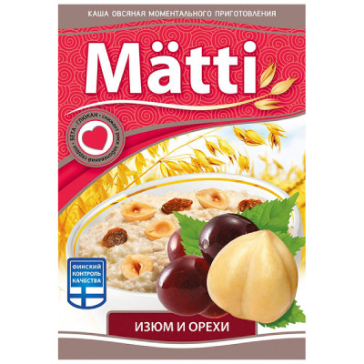 Каша овсяная Matti быстрого приготовления изюм-орехи, 6х40г