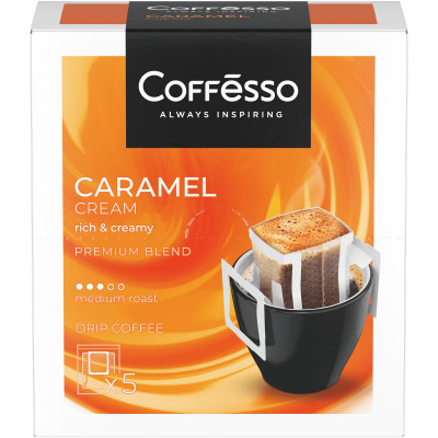 Кофе Coffesso Caramel Cream молотый среднеобжаренный со вкусом карамели в дрип-пакетах, 5х10г