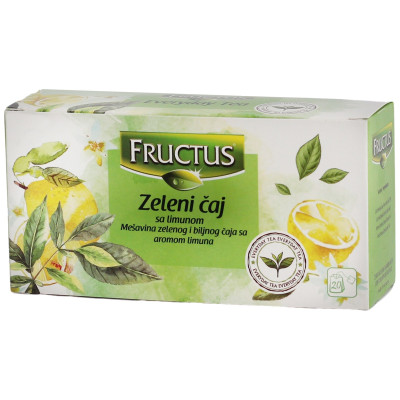 Чай Fructus зелёный с лимоном в пакетиках, 20x1.5г