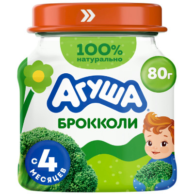 Пюре детское Агуша из капусты брокколи с 4-х месяцев, 80г