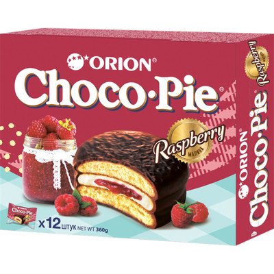 Пирожное Orion Choco Pie Raspberry бисквитное в шоколаде с малиной, 360г