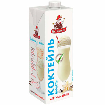 Коктейль Пестравка молочный ультрапастеризованный со вкусом ванили 2%, 1л