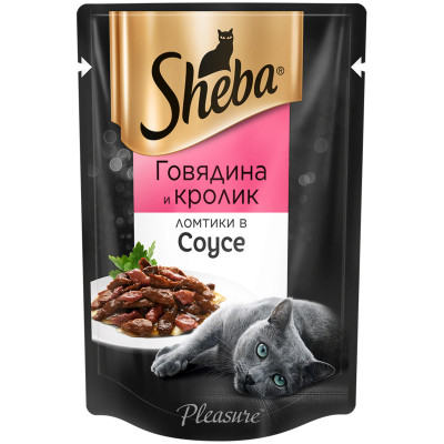 Корм Sheba Ломтики в соусе с говядиной и кроликом для кошек, 85г