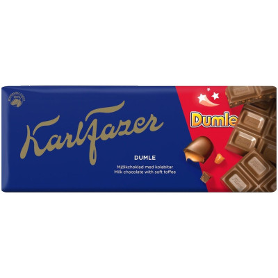 Шоколад Karl Fazer молочный с кусочками ириса Dumble, 180г