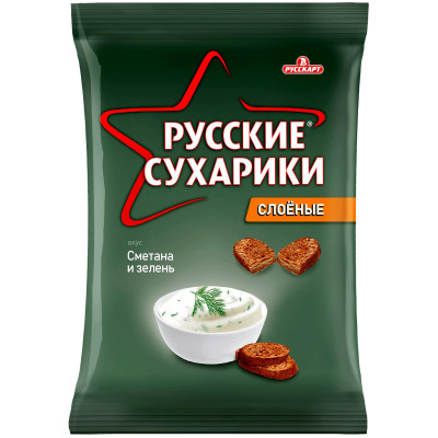 Сухарики Русскарт Русские Сухарики ржаные со вкусом сметаны и зелени, 50г