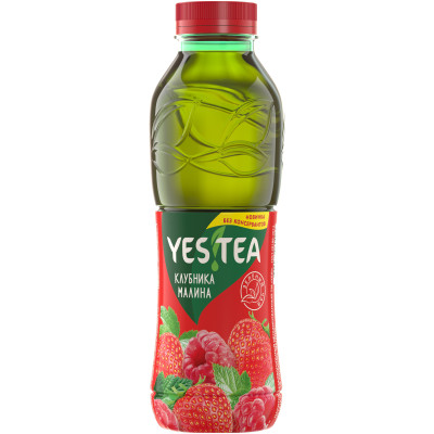 Холодный чай зелёный YES! Tea клубника-малина безалкогольный негазированный, 500мл