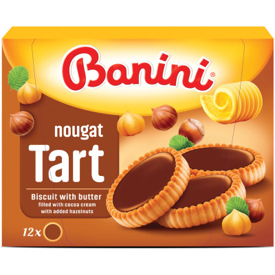 Печенье Banini Tart Nougat с какао-начинкой и фундуком, 210г
