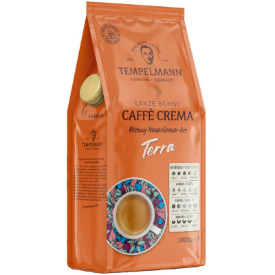 Кофе Tempelmann Terra Caffe Crema натуральный жареный в зёрнах, 1кг