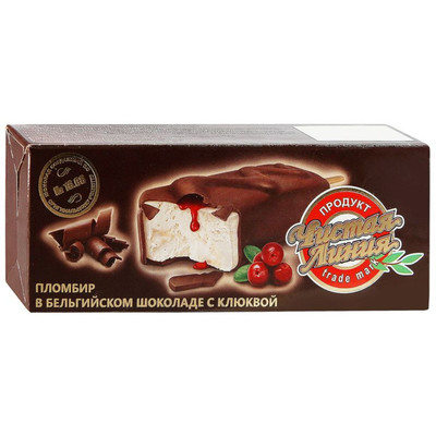 Пломбир Чистая Линия с клюквой в бельгийском шоколаде 12%, 80г