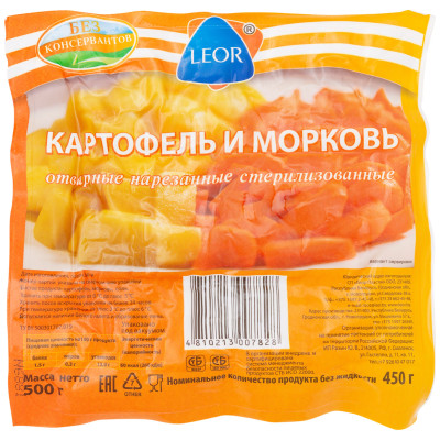 Набор овощей Leor картофель + морковь отварные нарезанные, 500г