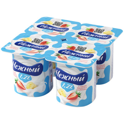 Продукт йогуртный Campina Нежный с соком банана и клубники 1.2%, 100г
