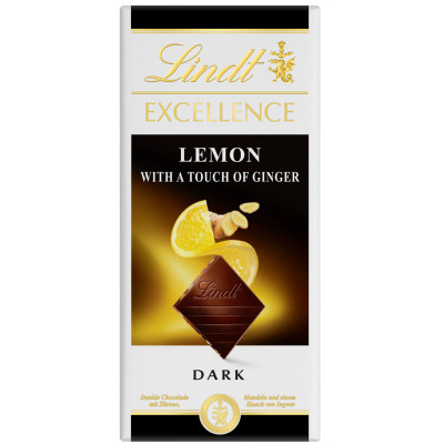 Шоколад темный Lindt Excellence лимон + имбирь + кусочки миндаля, 100г